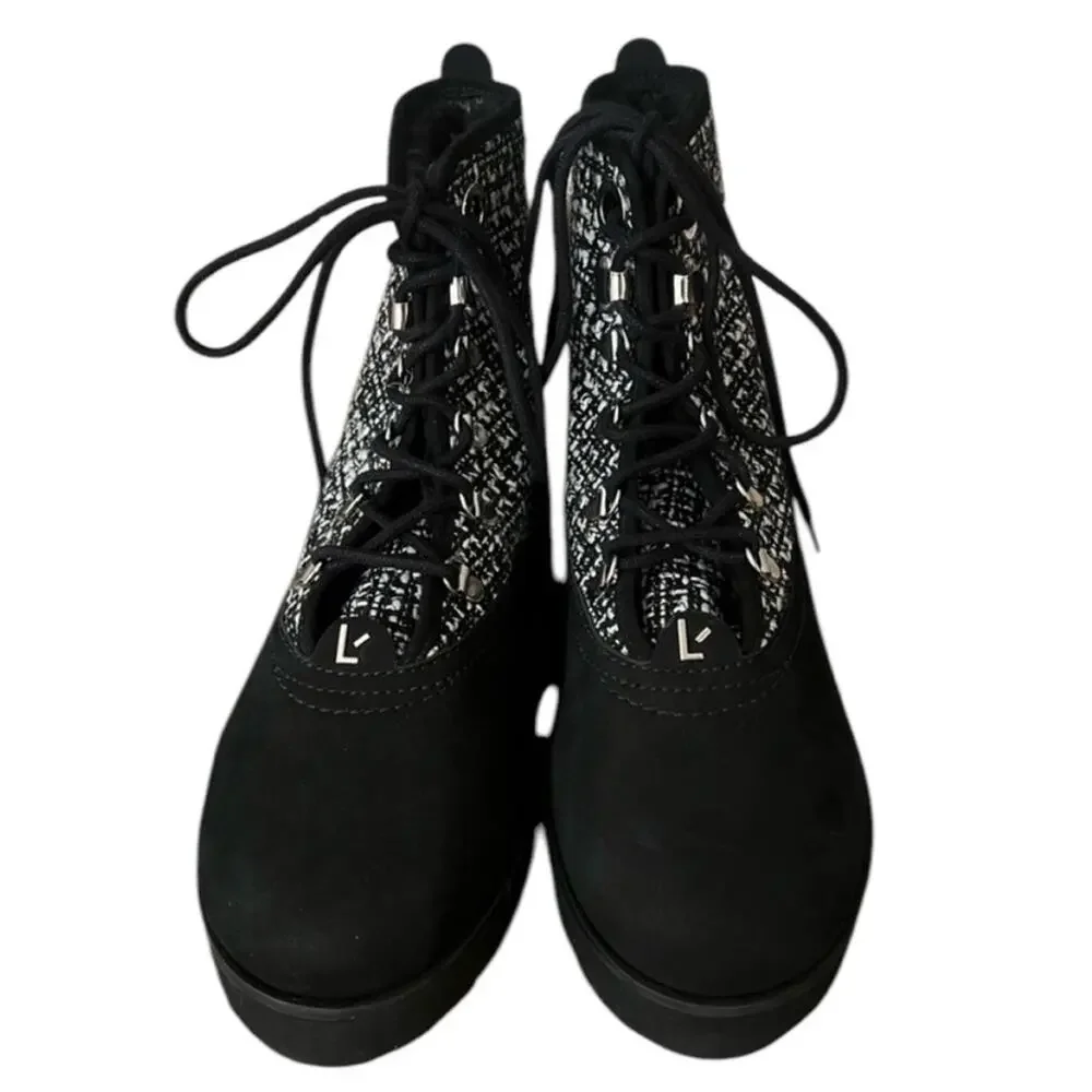 Larroude Vail Black Tweed/Suede Ankle Boots – 8.5